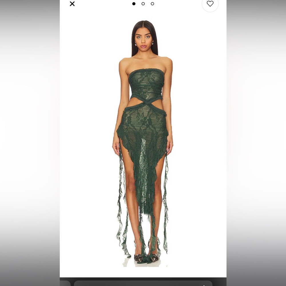 Jaded London Scrunch Lace Ruffle Dress in Olive size US 4